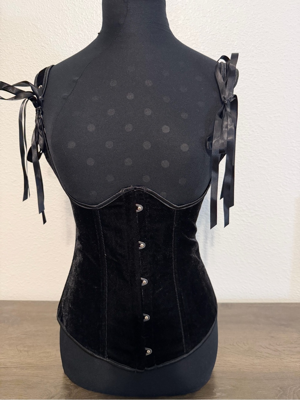 Black Velvet Underbust Corset with Satin Tie Straps